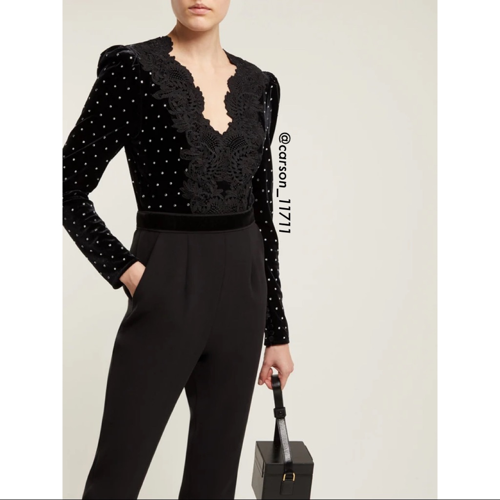 Nwt Self Portrait Diamant Crystal Velvet Jumpsuit